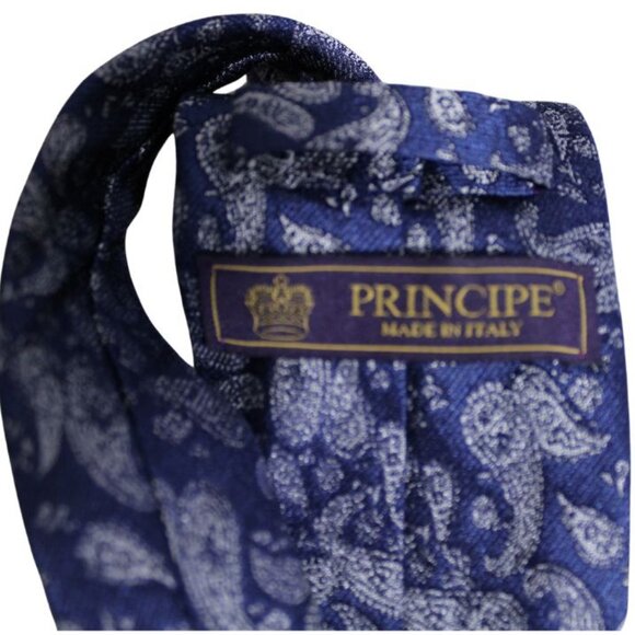PRINCIPE Men's Tie 100% Silk, 3.25" Wide - Grey, Black & Blue Paisley - Picture 4 of 6